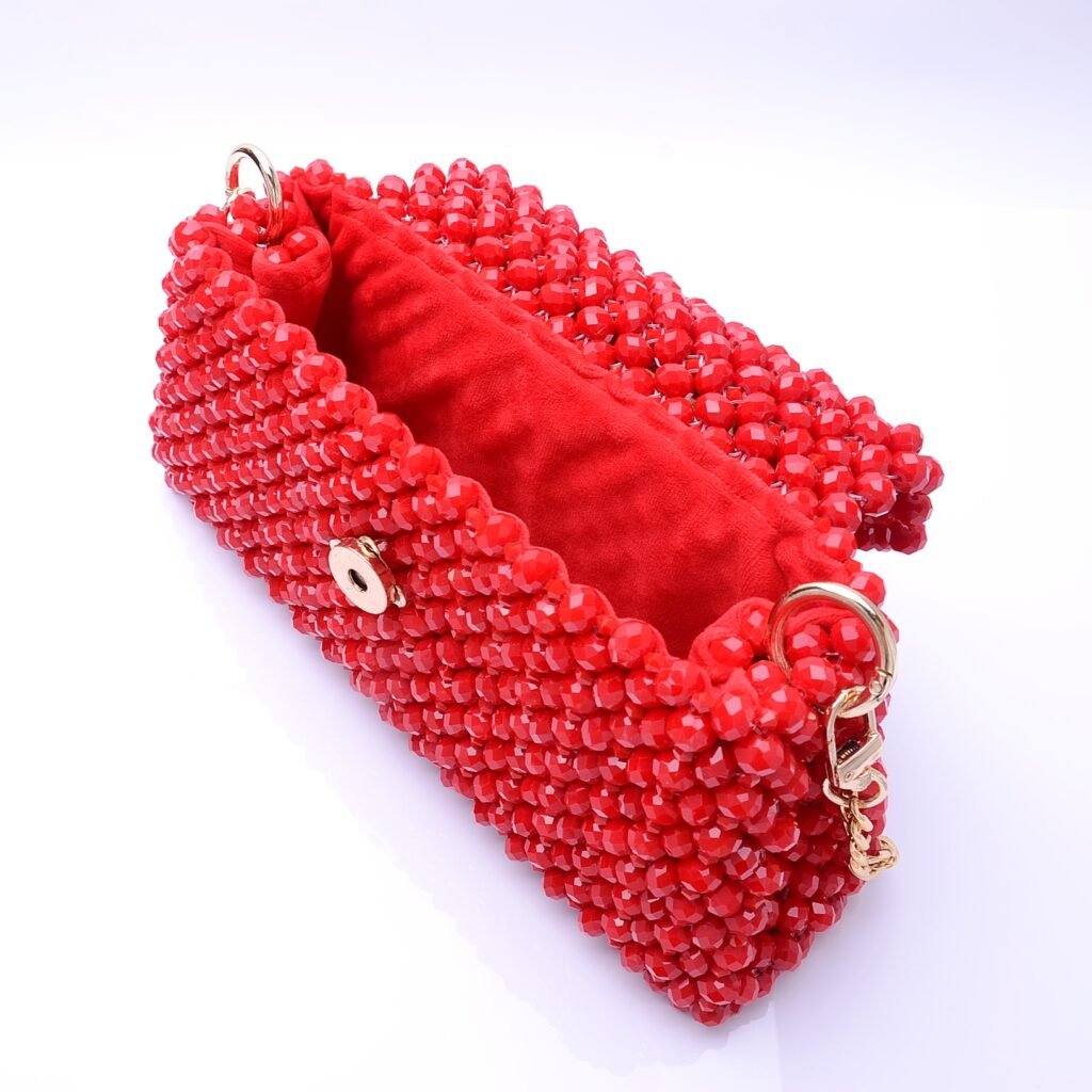 Crystal Beaded Hobo Bag with Red Velvet Lining