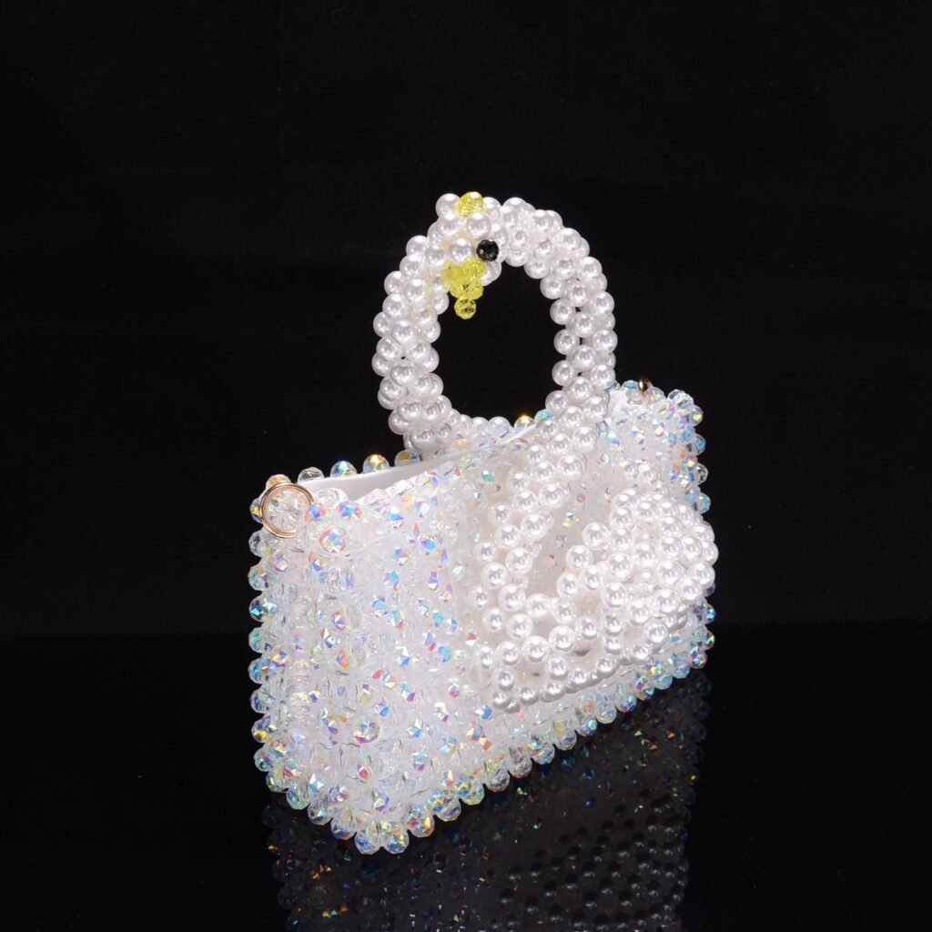 Crystal Beaded Swan Bag Side View with Pearl Wings