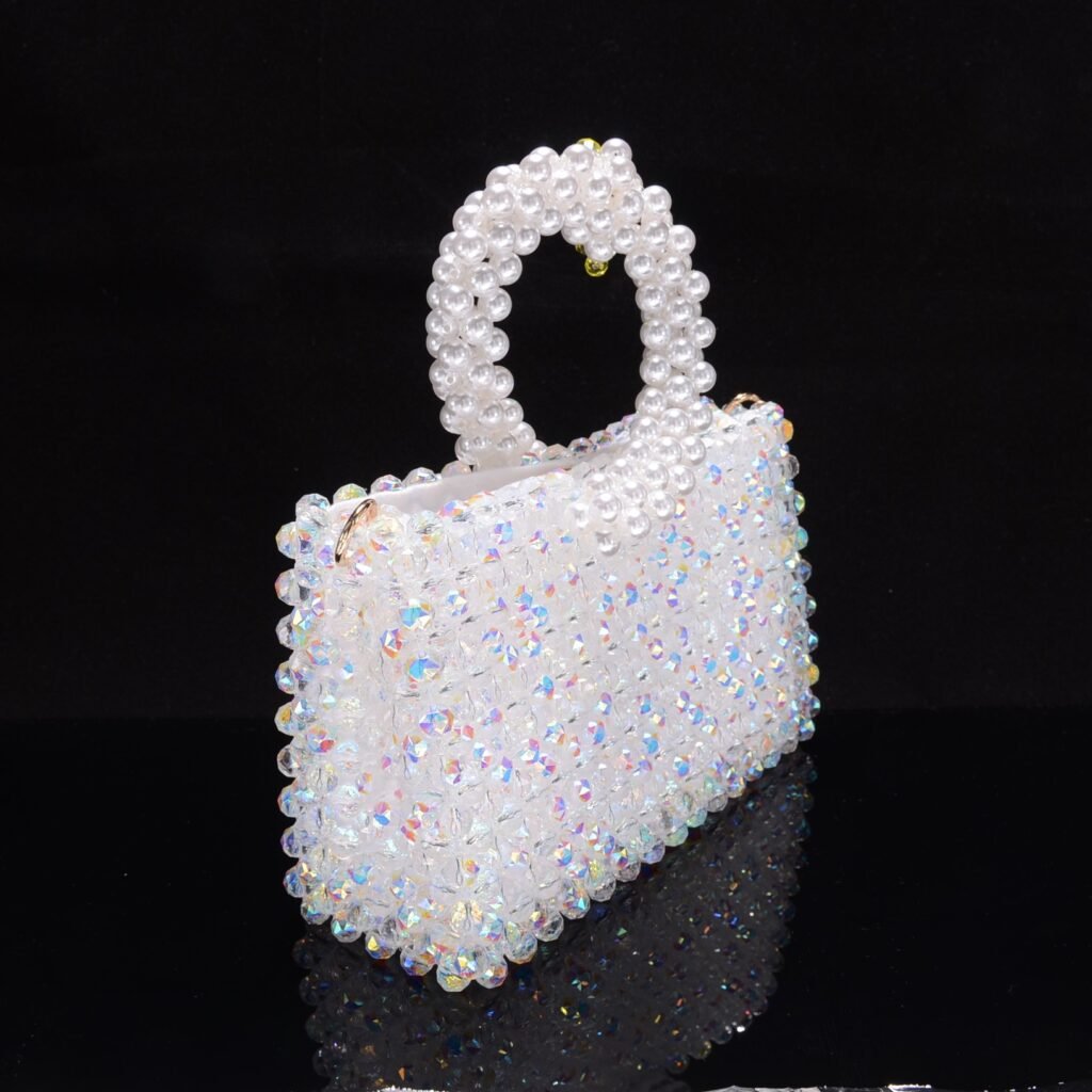 Crystal Beaded Swan Bag Angled Back View