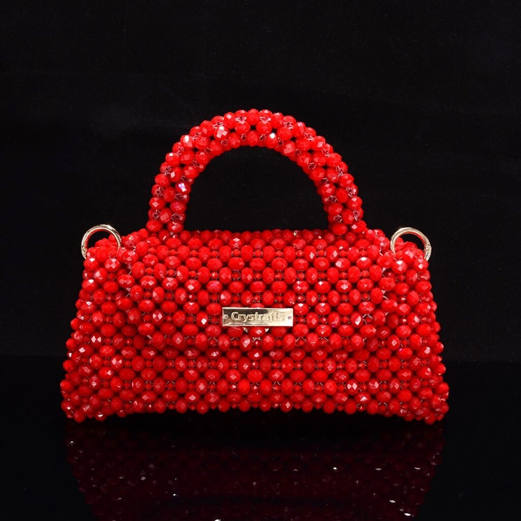 Red Crystal Beaded New Hobo Bag Front View