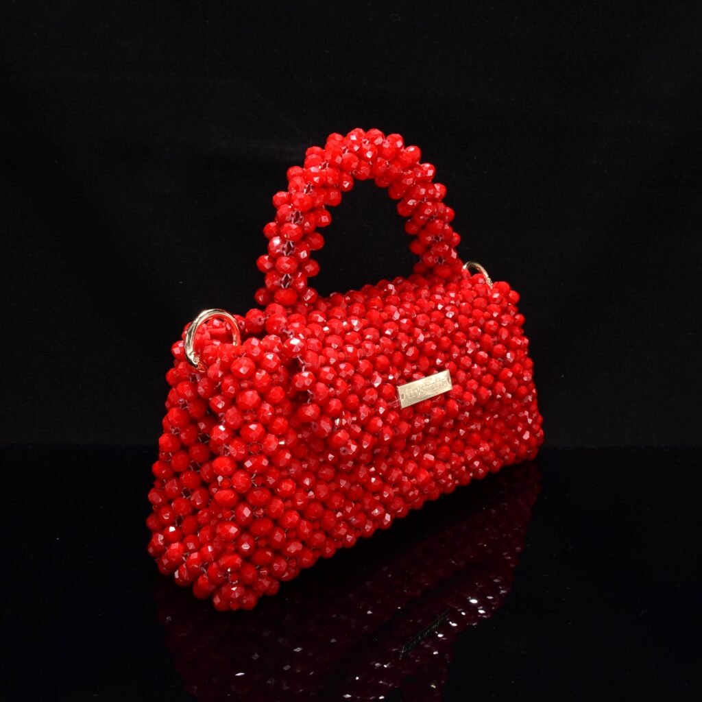 Red Crystal Beaded Hobo Bag Side View