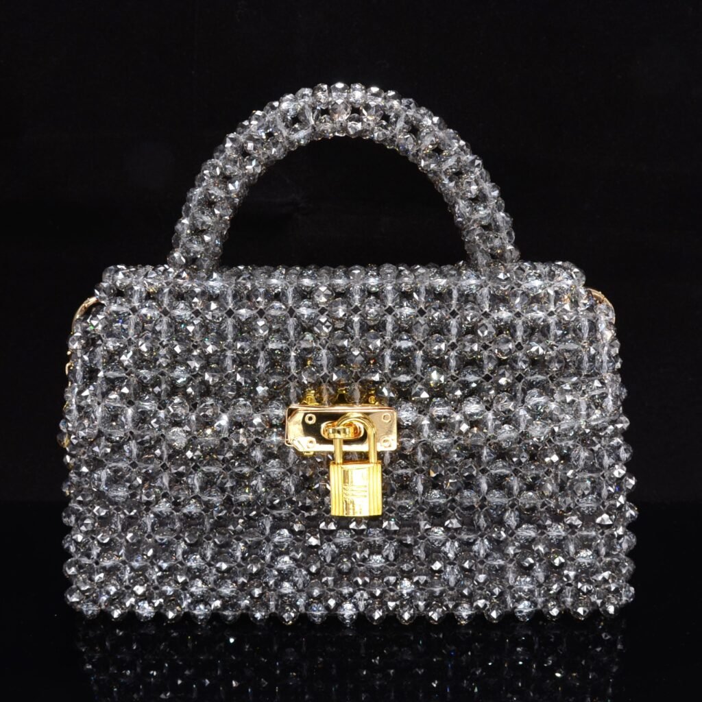 Gray Crystal Beaded Kelly Bag Front View