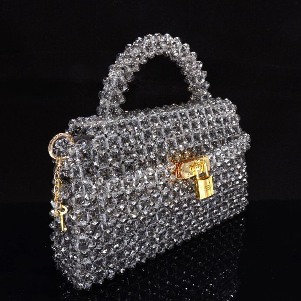 Gray Crystal Beaded Kelly Bag Side View