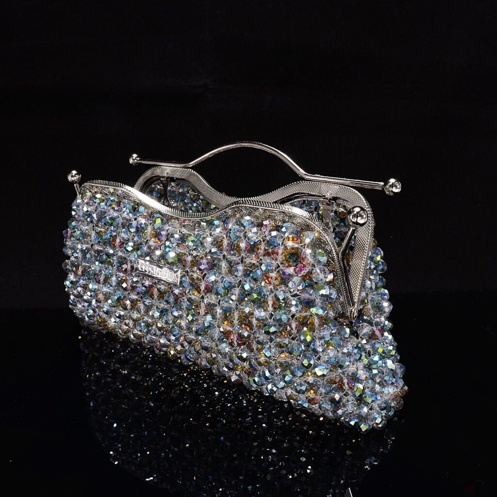 Crystal Beaded Clasp Clutch Wide Opening