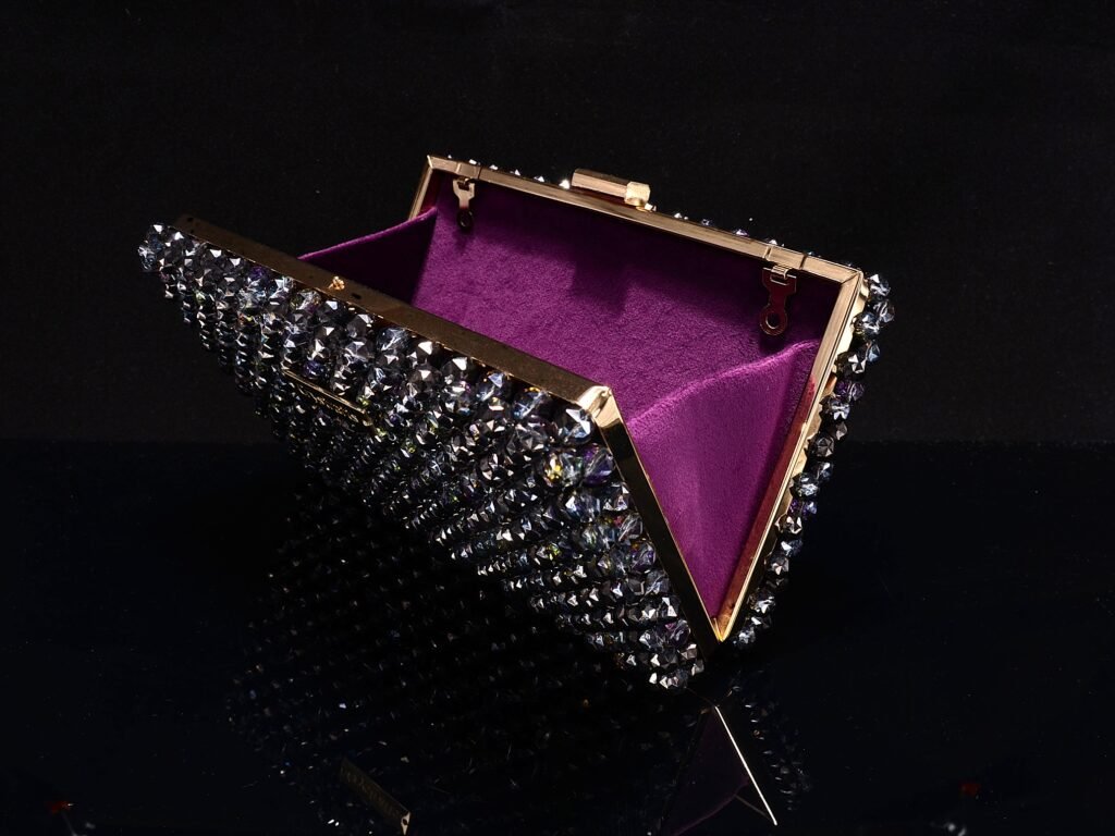 Crystal-Beaded Minaudière with Purple Velvet Lining