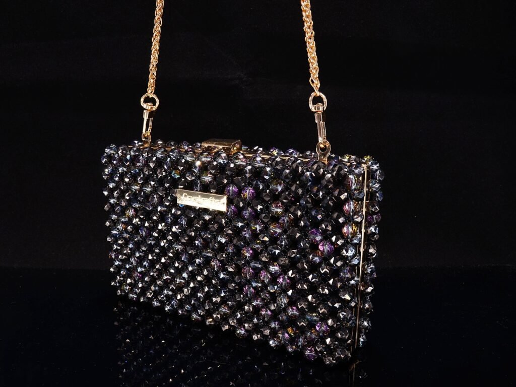 Crystal-Beaded Minaudière with 100cm Metal Chain