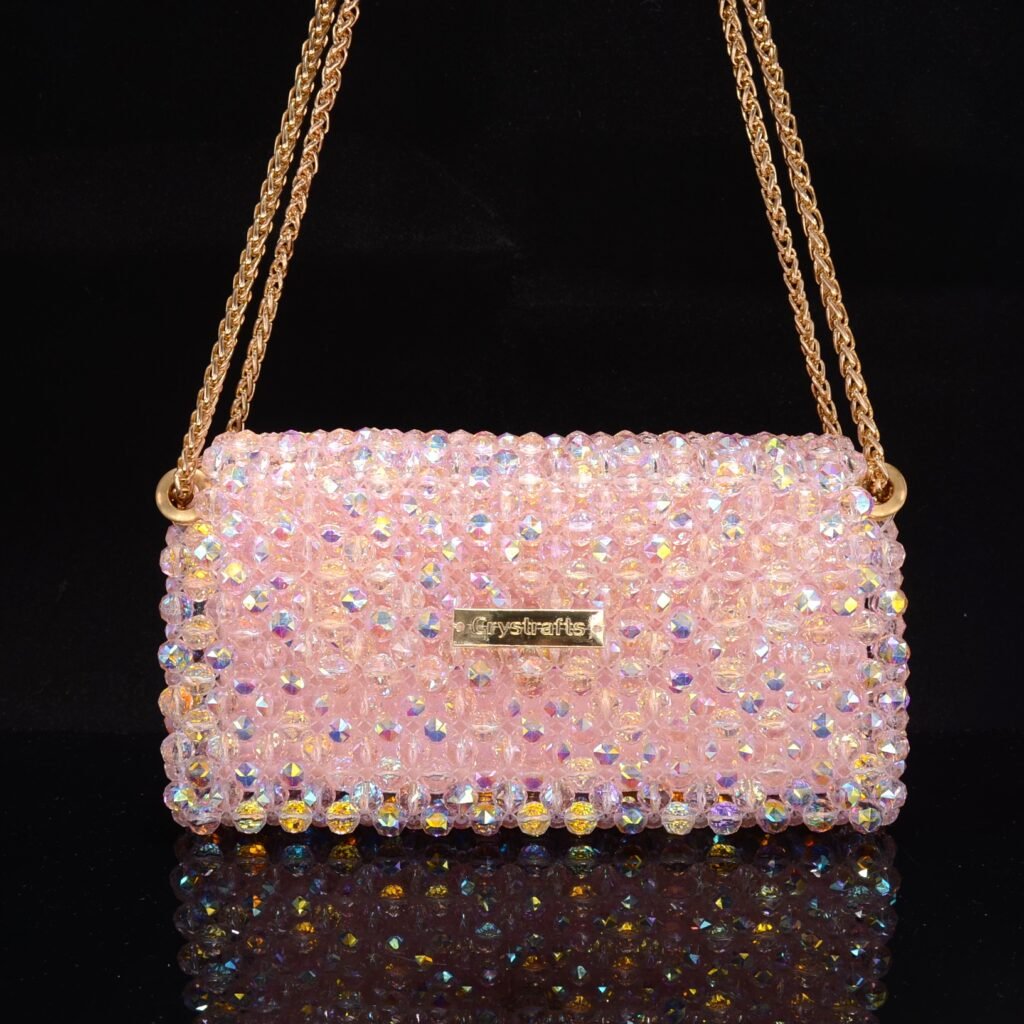 Crystal Beaded Multiway Bag with Gold-Tone Chain