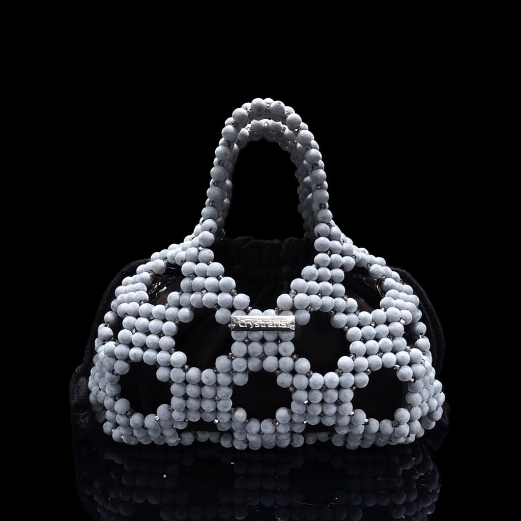 Flocked Beaded Net Bag with Velvet Drawstring Pouch