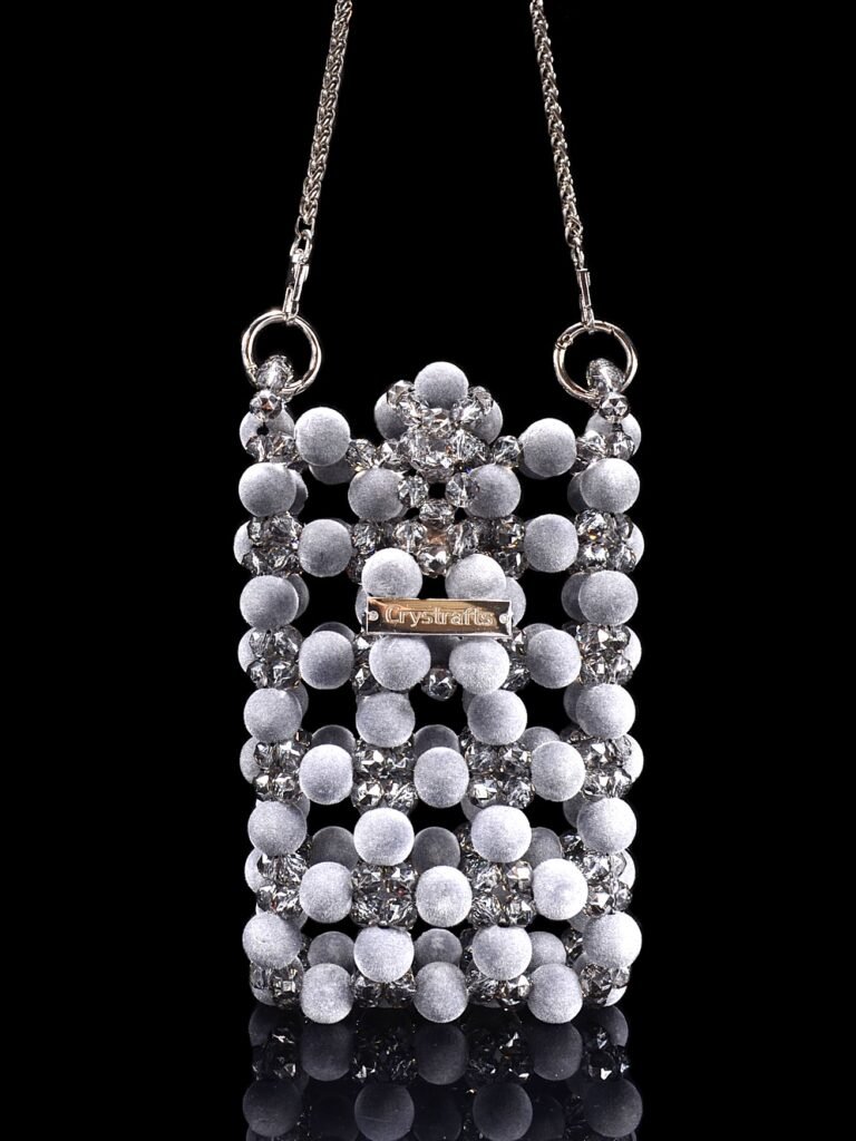 Handmade Beaded Phone Bag with Flocked Beads and Crystal Accents