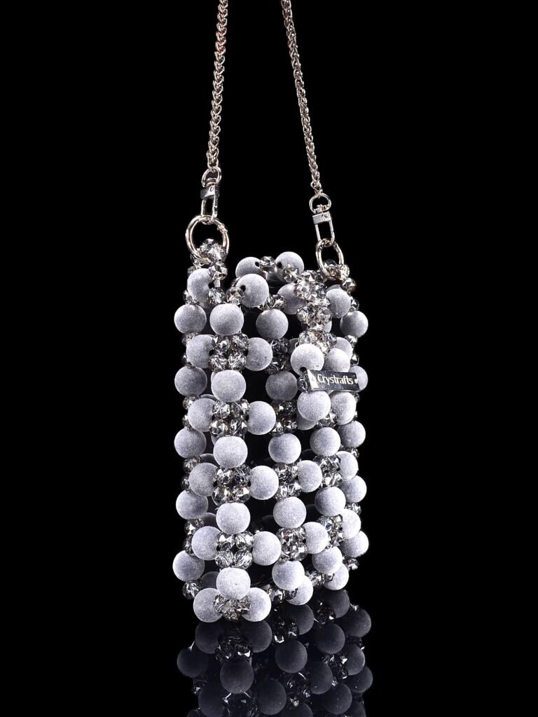Handmade Beaded Phone Bag with Flocked Beads and Crystal Accents Side View