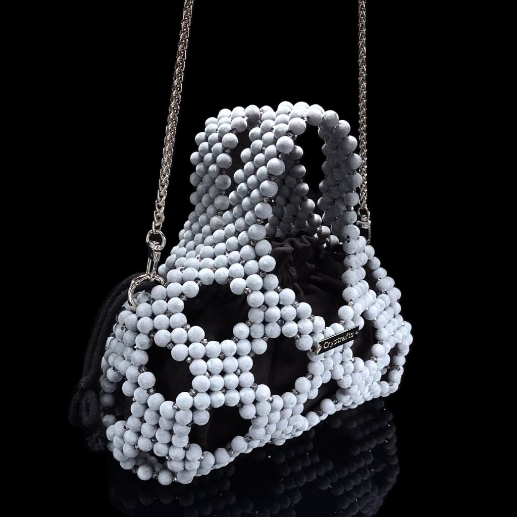 Side View of Flocked Beaded Net Bag