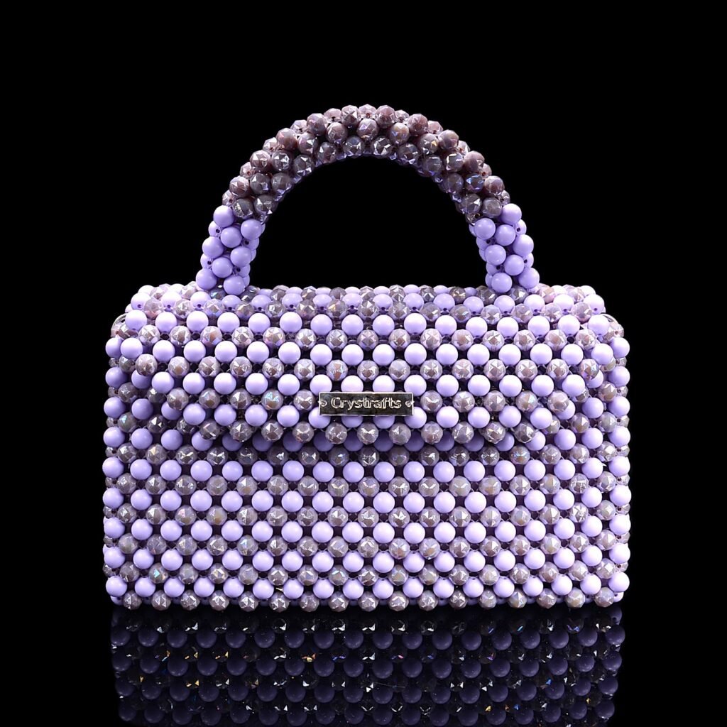 Purple Crystal Beaded Envelope Handbag Front View