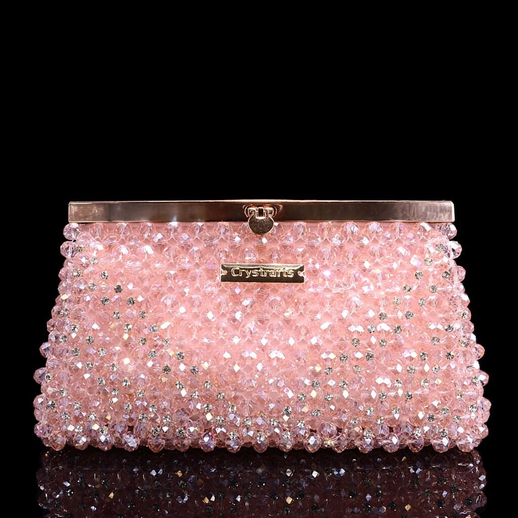 Crystal Kiss Lock Clutch in Pink with Metal Frame Closure