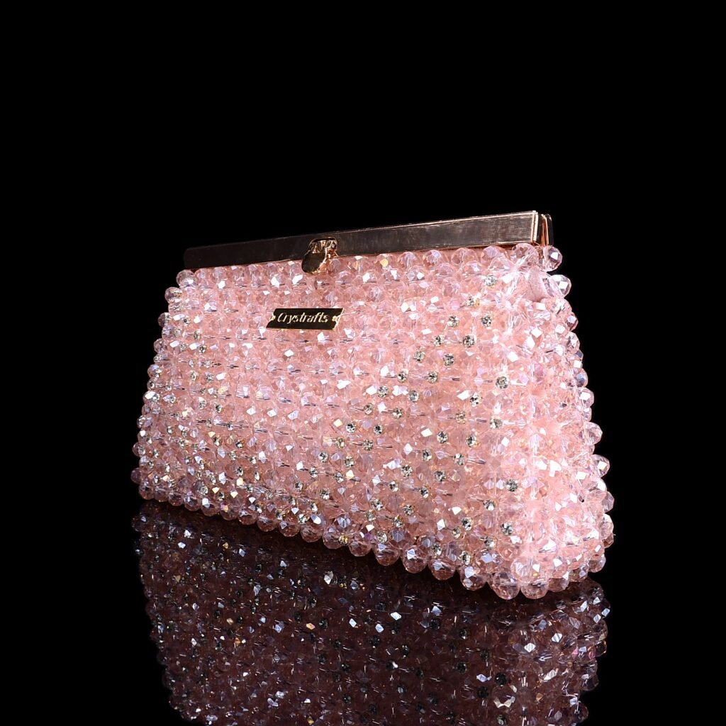 Angled View of Crystal Kiss Lock Clutch