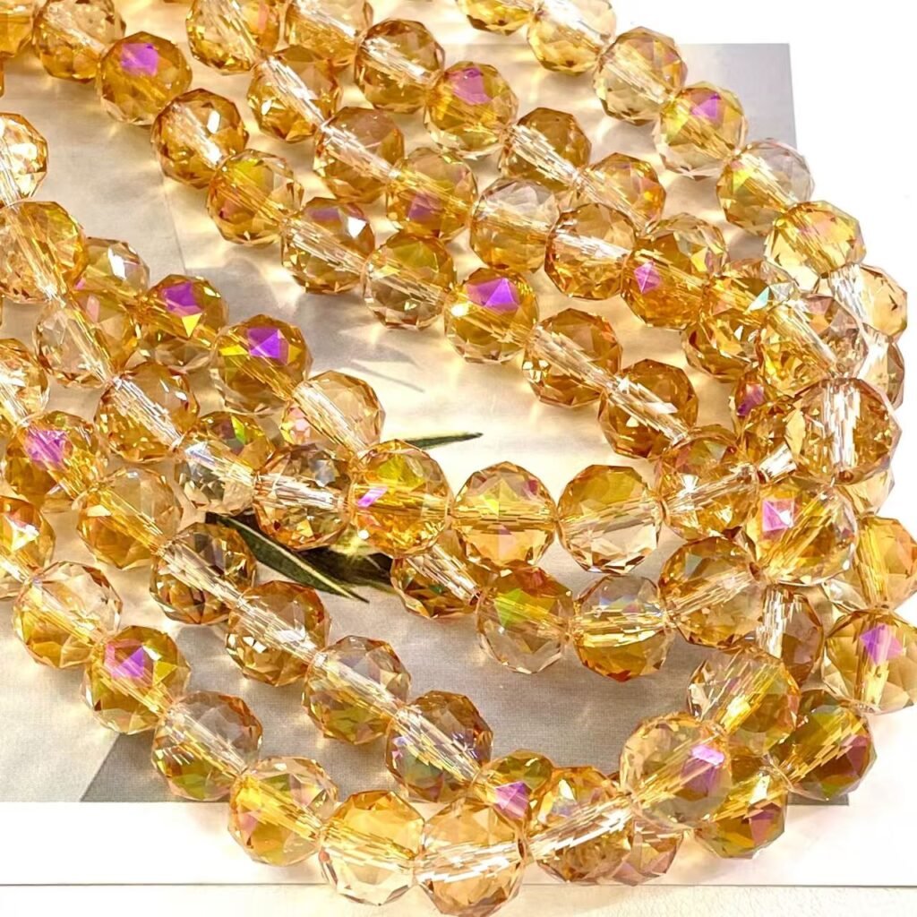 10mm Glass Crystal Floral Carved Beads in Light Amber AB for DIY Kit