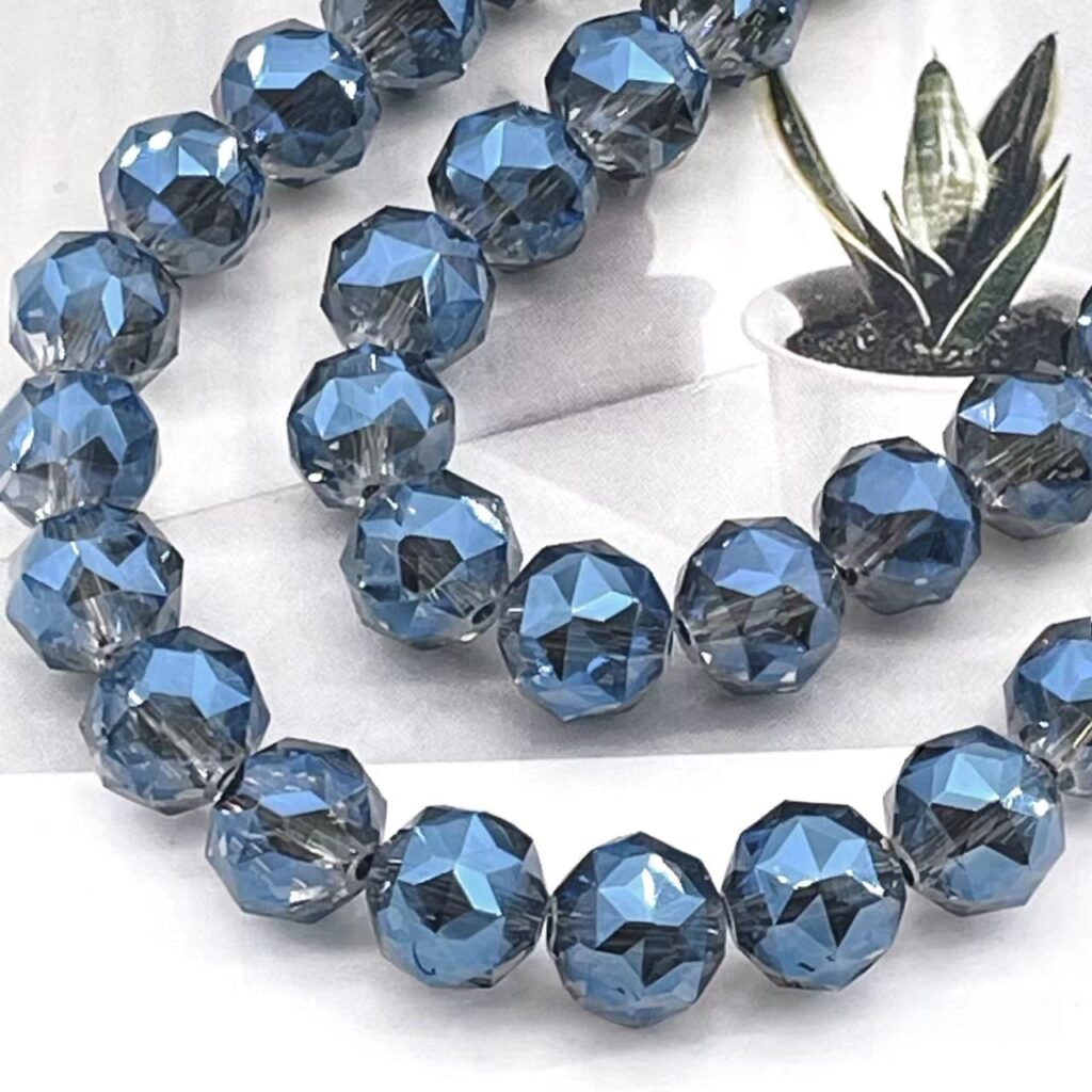 10mm Glass Crystal Floral Carved Beads in Ink Blue for DIY Kit