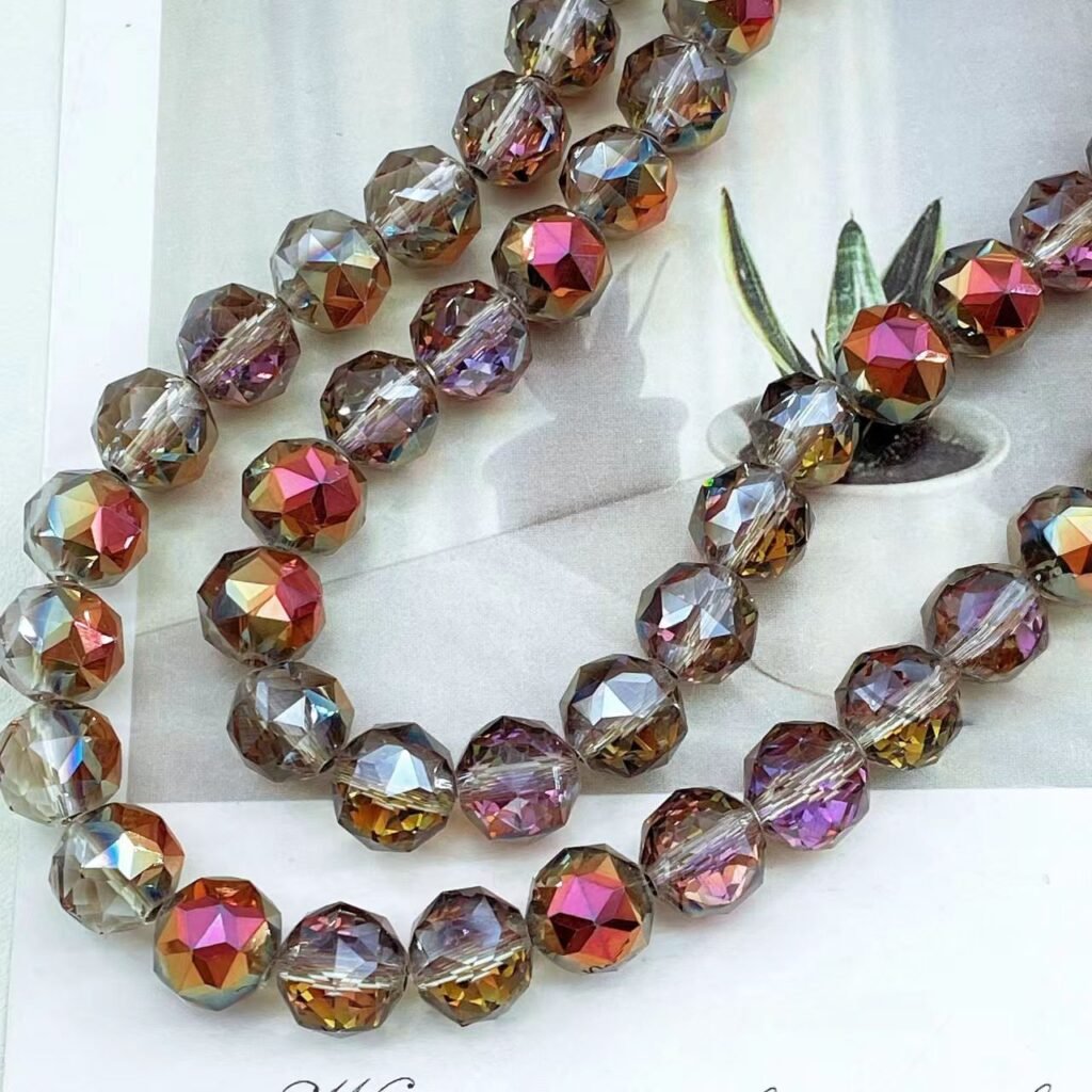 10mm Glass Crystal Floral Carved Beads in Dusty Rose for DIY Kit