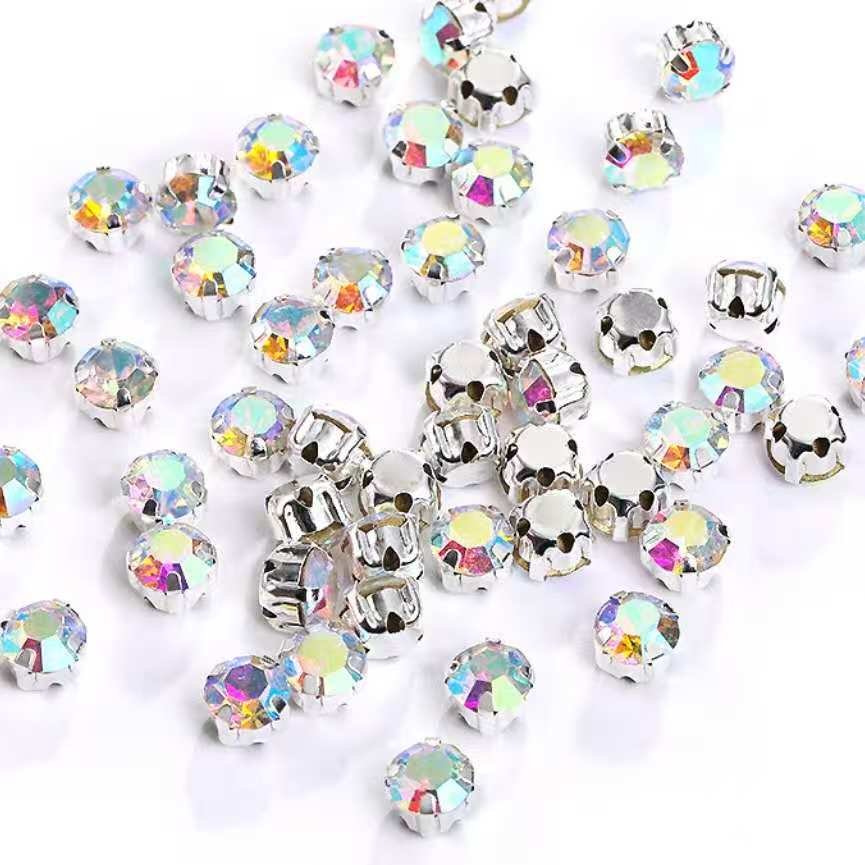 4mm Sew-On Crystal Rhinestones in Transparent AB