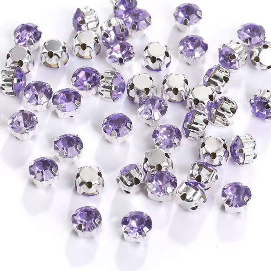 4mm Sew-On Crystal Rhinestones in Purple
