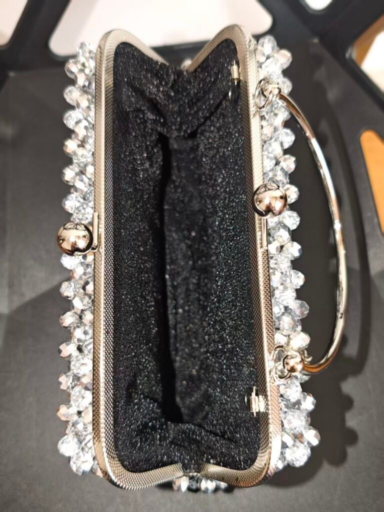 Flat Crystal Kiss Lock Bag with Metal Handle Interior