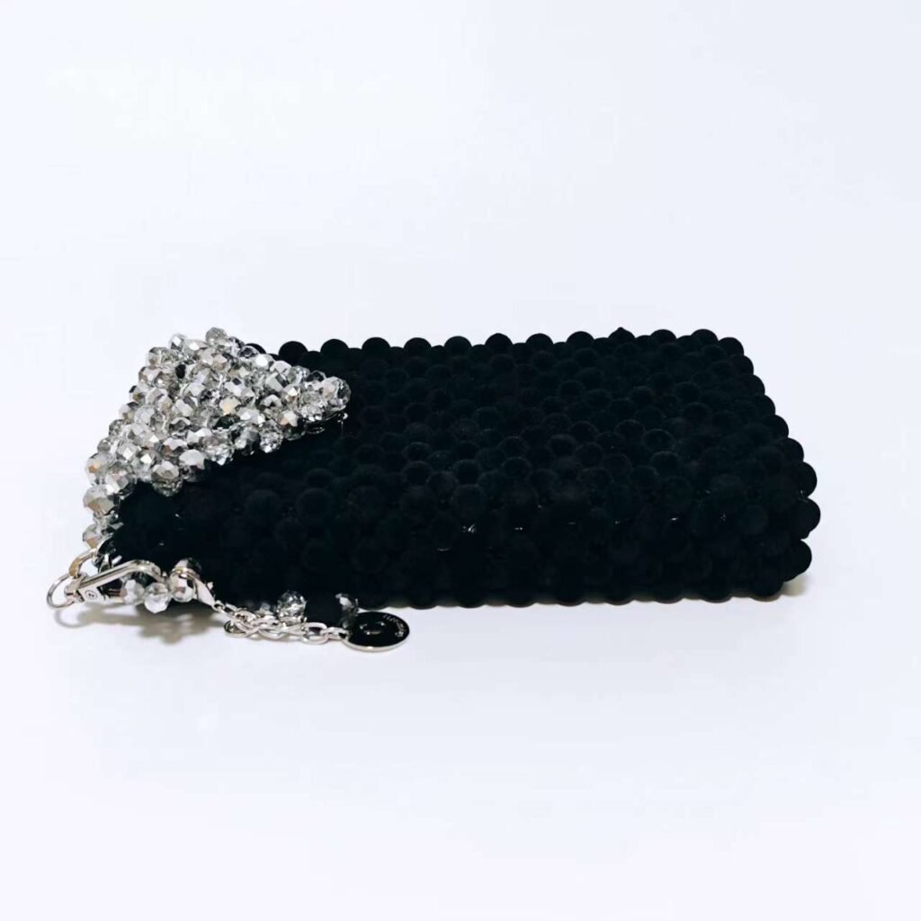 Handmade Envelope Phone Bag with Crystal Flap and Flocked Beads Plan view