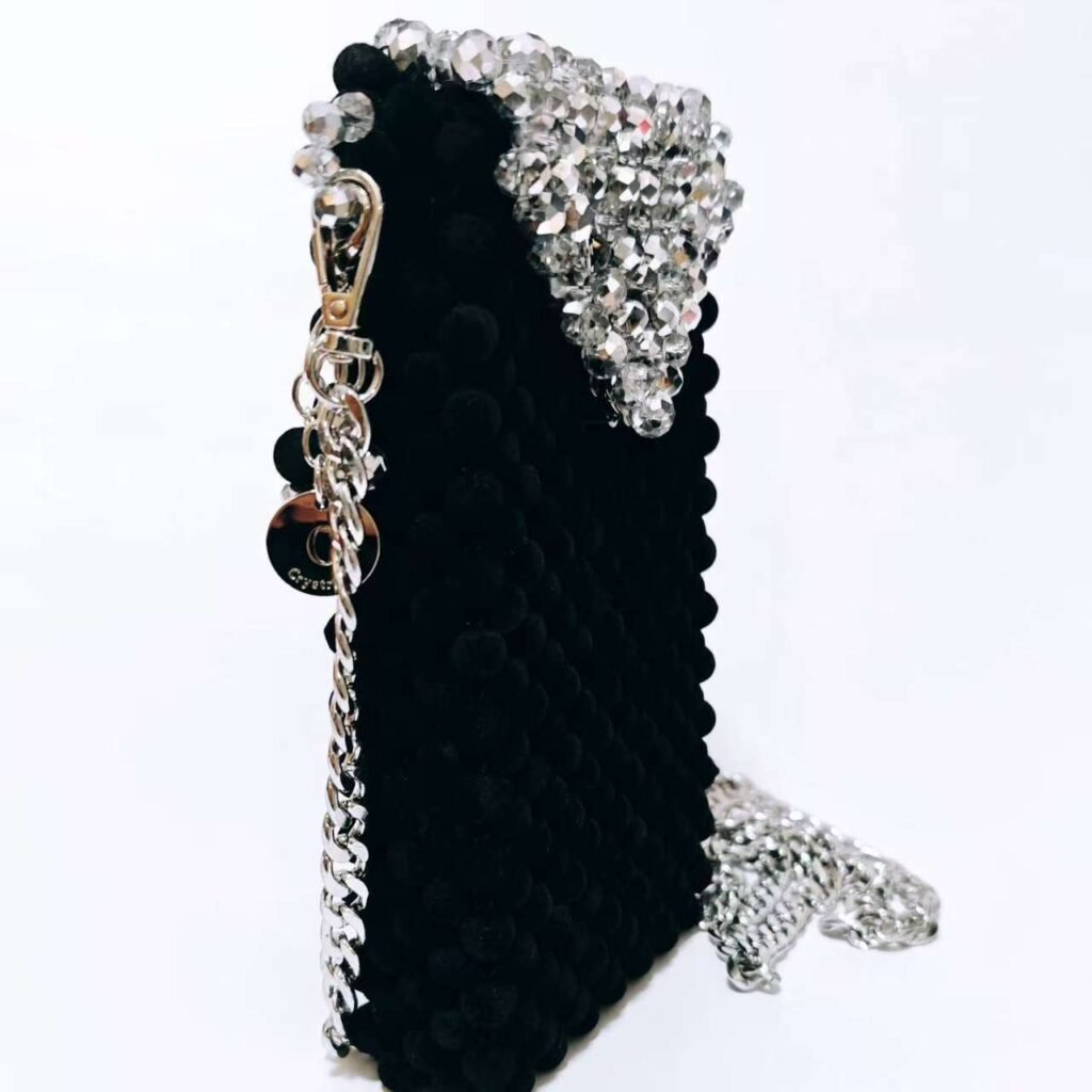 Handmade Envelope Phone Bag with Crystal Flap and Flocked Beads Side View
