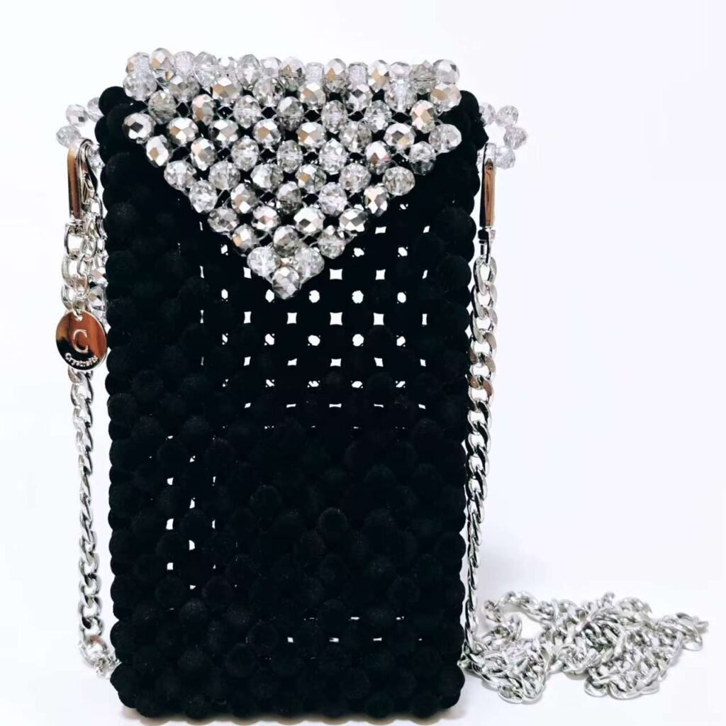 Handmade Envelope Phone Bag with Crystal Flap and Flocked Beads