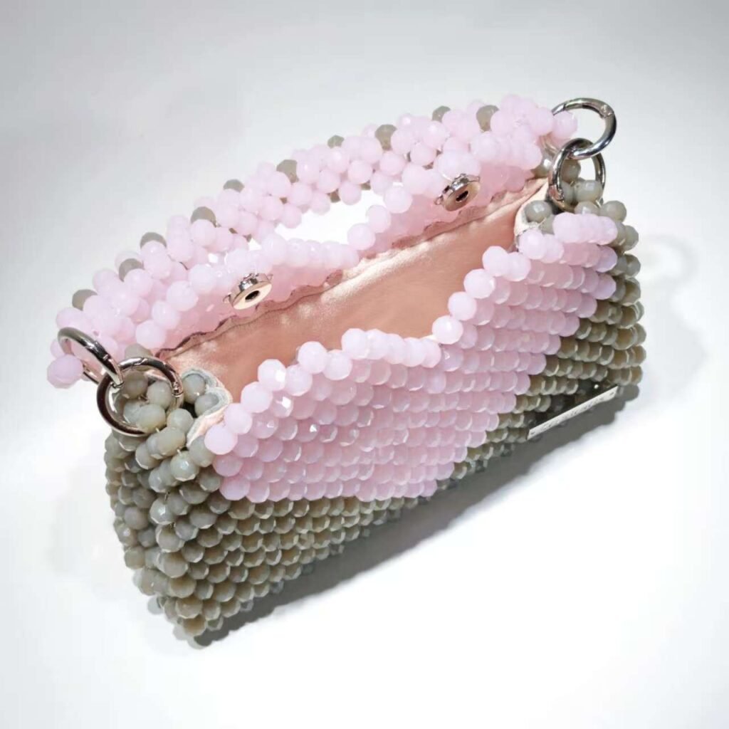 Magnetic Closure Detail on Heart Pattern Beaded Handbag