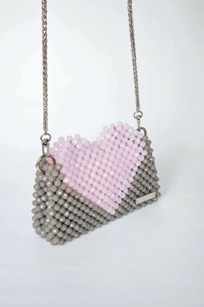 Handcrafted Beaded Shoulder on Heart Pattern Handbag