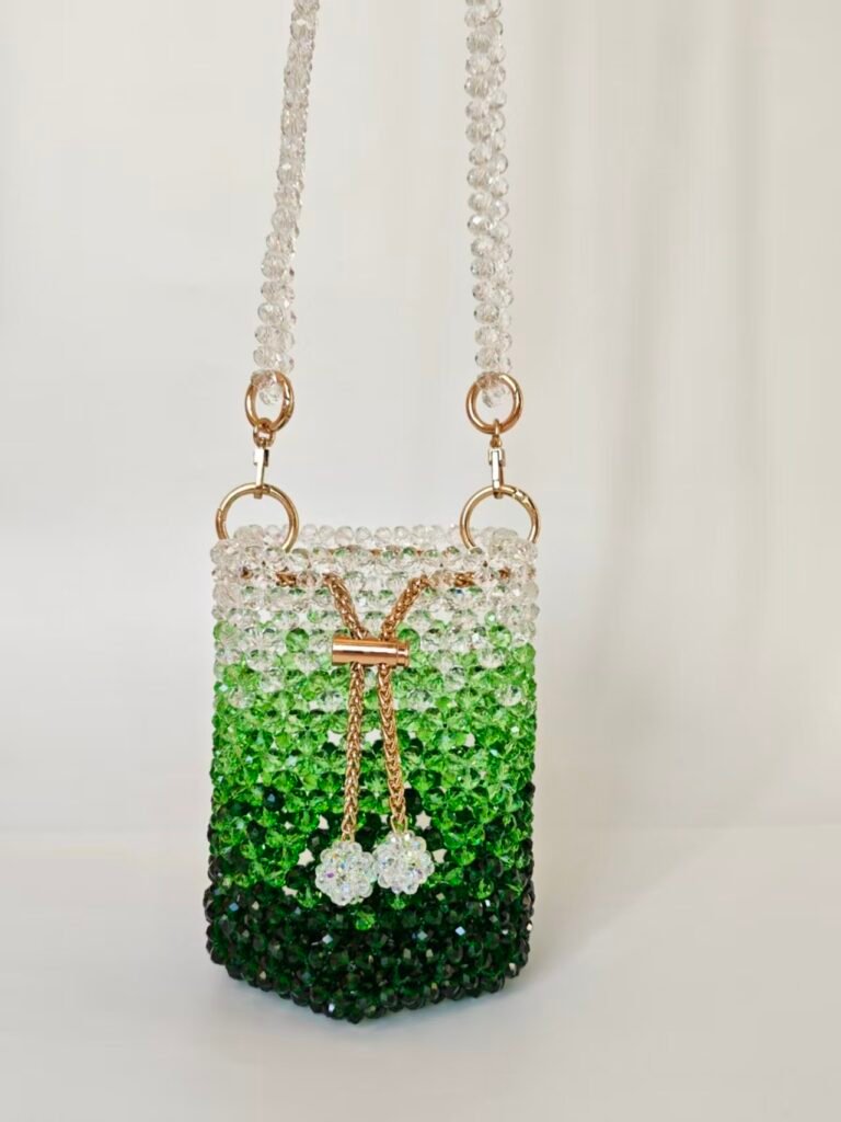 Crystal Beaded Bucket Bag with Beaded Shoulder Strap