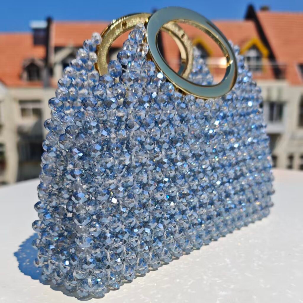 Crystal Beaded Oval Handle Bag Side View