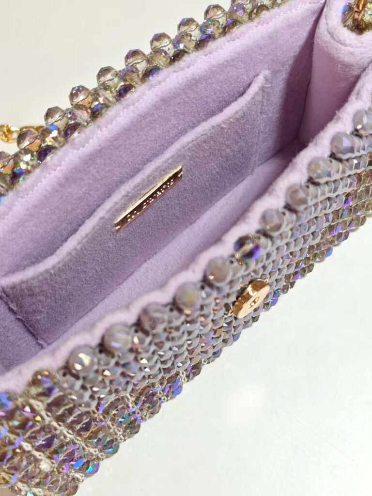 Heart Pattern Crystal Beaded Handbag with Beaded Handle With Cashmere Inner