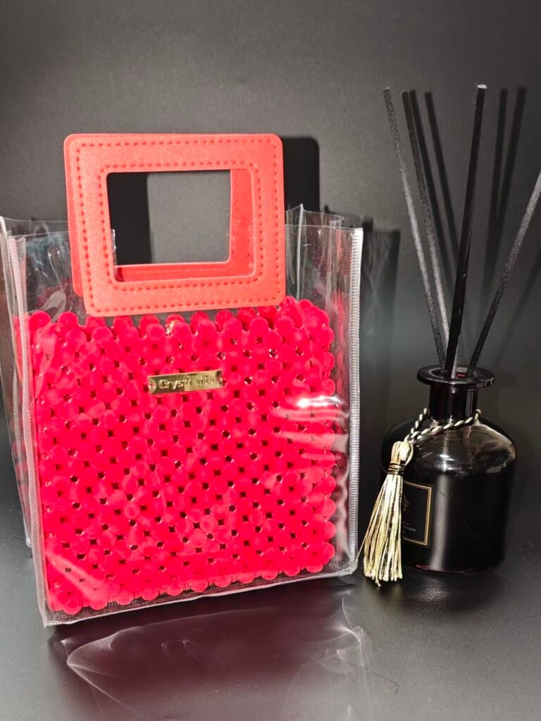 Handmade Gift Bag with 10mm flocked beads and clear PVC body