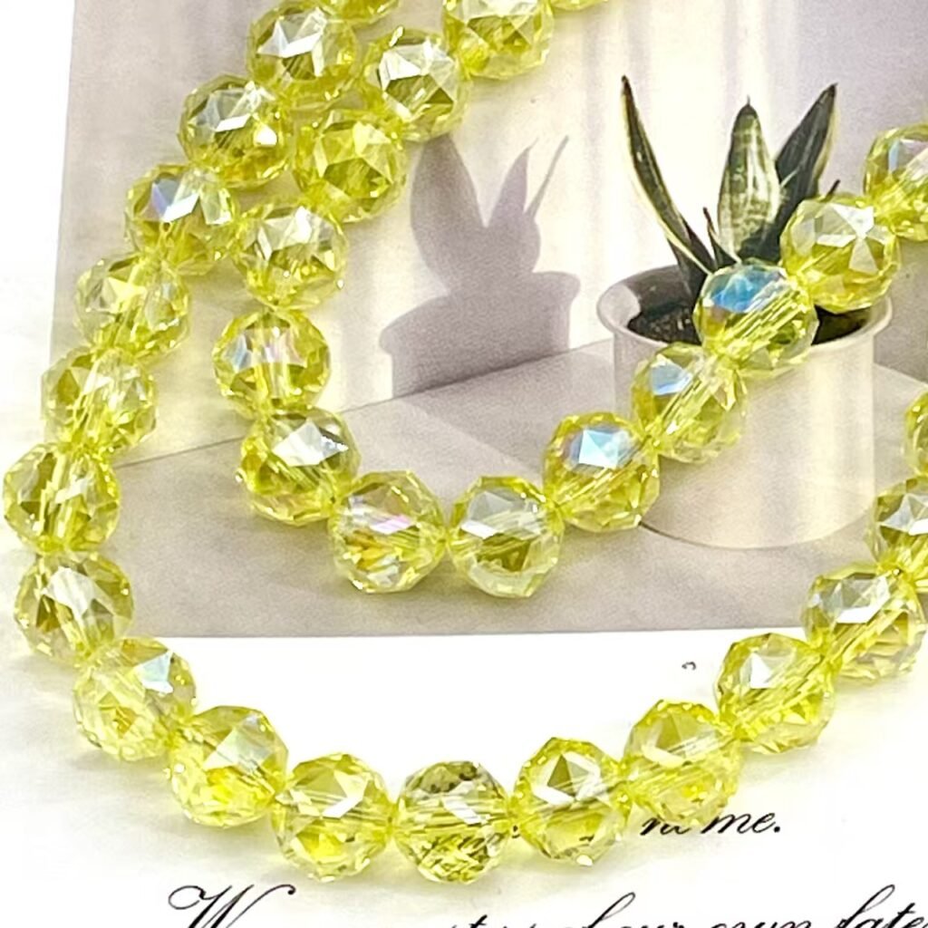 10mm Glass Crystal Floral Carved Beads in Lemon AB for DIY Kit