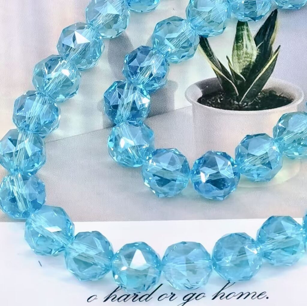 10mm Glass Crystal Floral Carved Beads in Light Lake Blue for DIY Kit