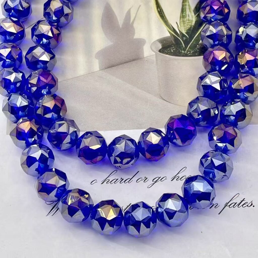 10mm Glass Crystal Floral Carved Beads in Dark Blue AB for DIY Kit