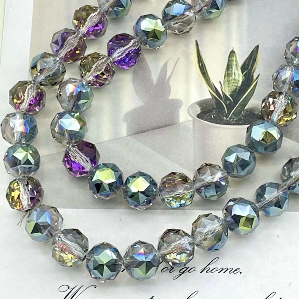10mm Glass Crystal Floral Carved Beads in Rose and Green for DIY Kit