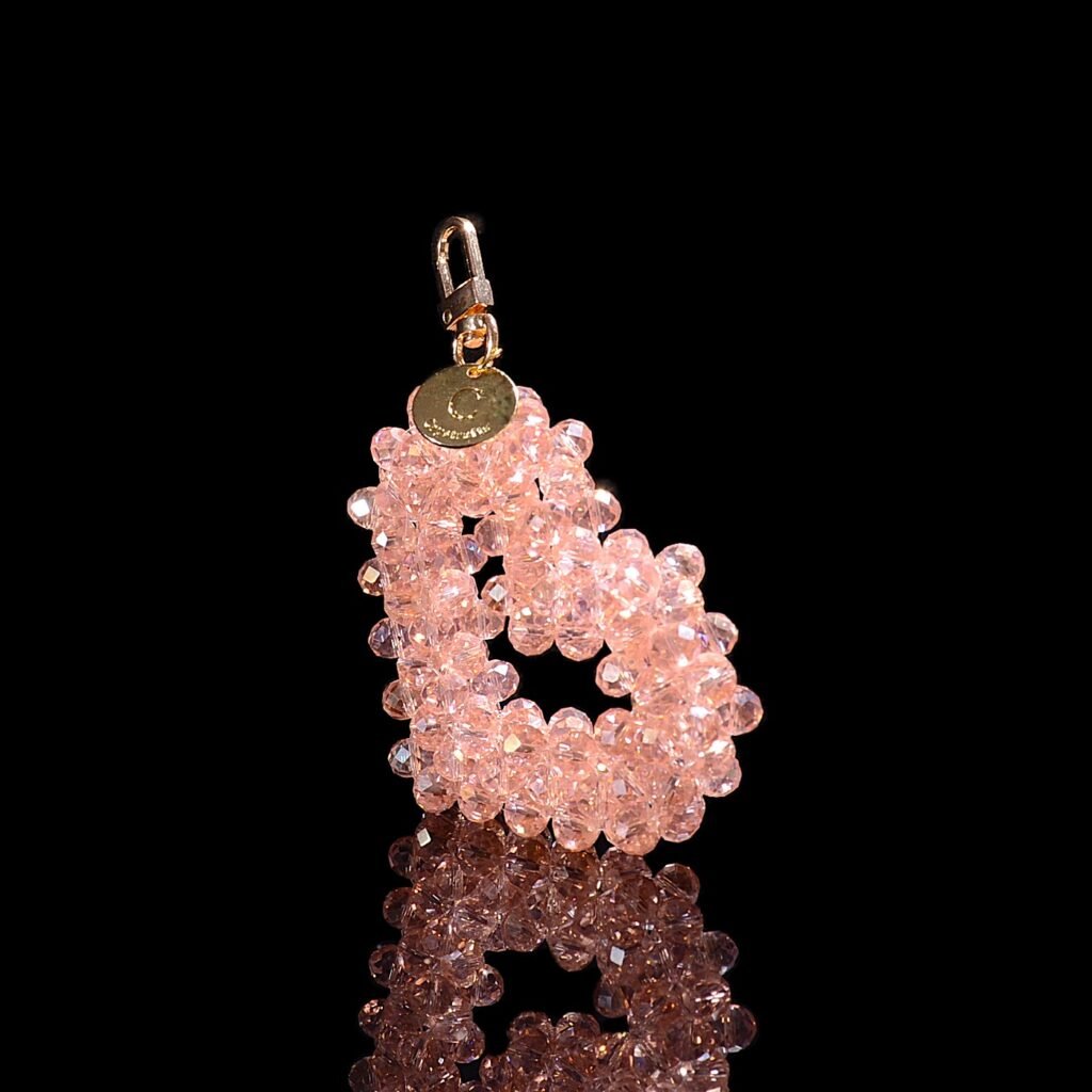 Pink Hollow Heart Charm Side View Crystal Bead Accessory
