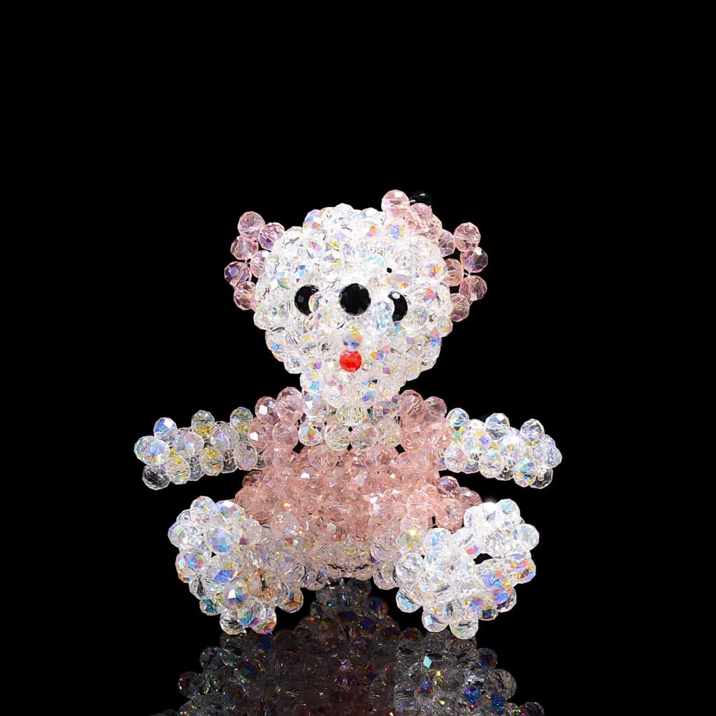 Crystal Beaded Girl Teddy Bear Handmade Crystal Pink Bear Ornament Front