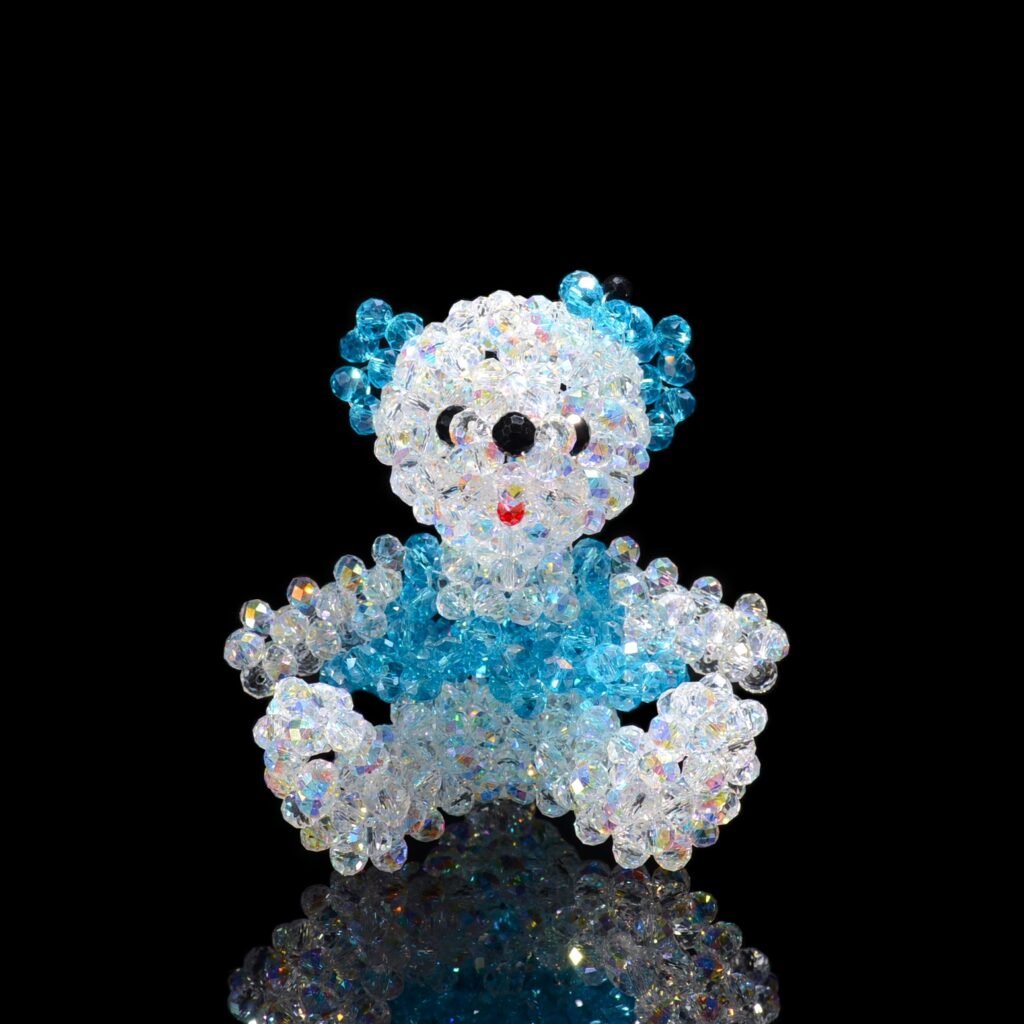 Crystal Beaded Blue Boy Teddy Bear Handmade Crystal Bear Ornament Front