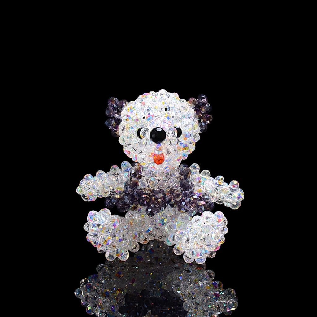 Crystal Beaded Purple Girl Teddy Bear Handmade Crystal Bear Ornament Front