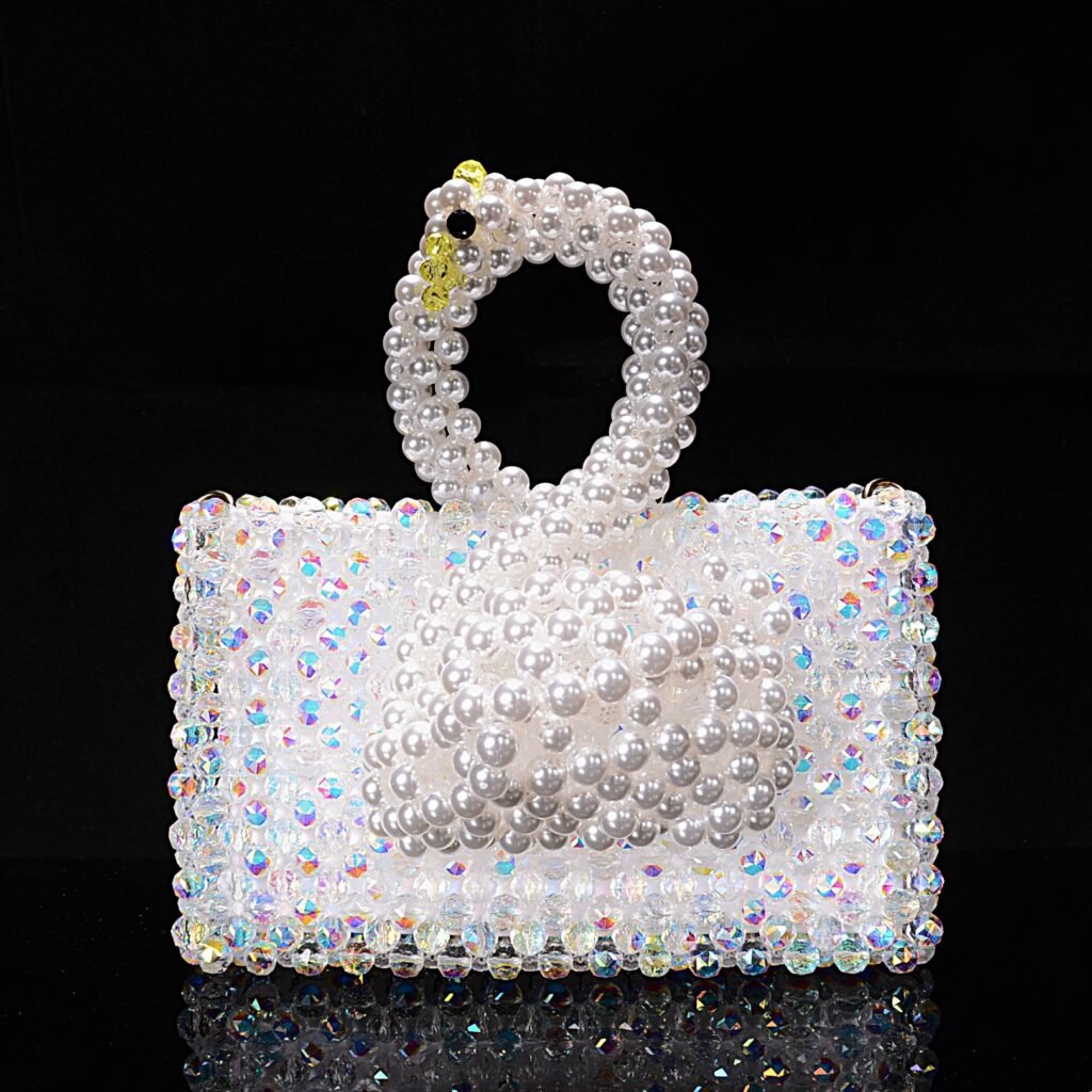 Crystal Beaded Swan Bag with Pearl Swan Front View