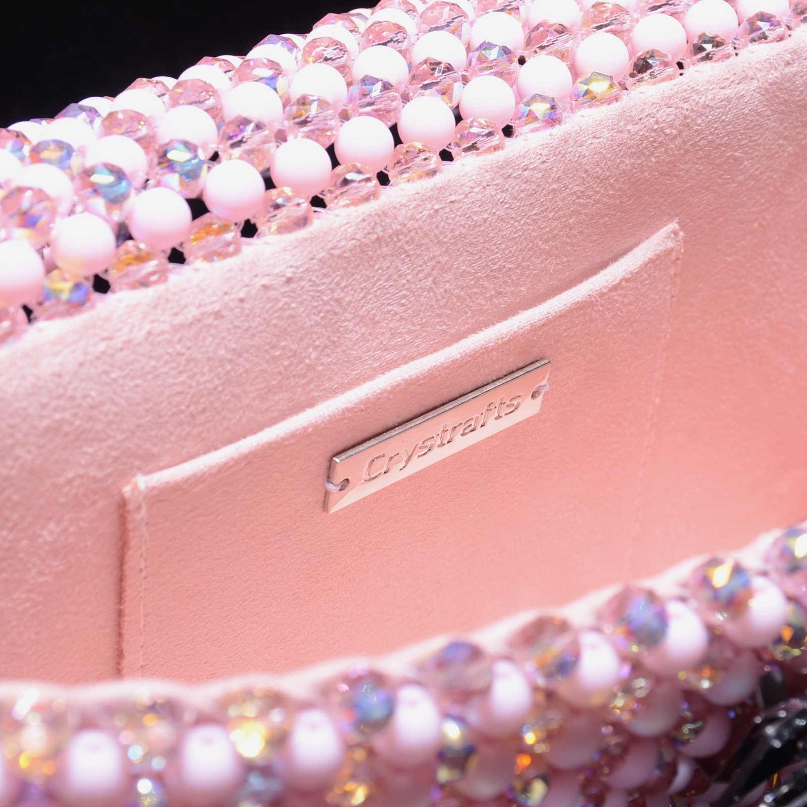 Pink Crystal Beaded Kelly Bag Velvet Interior