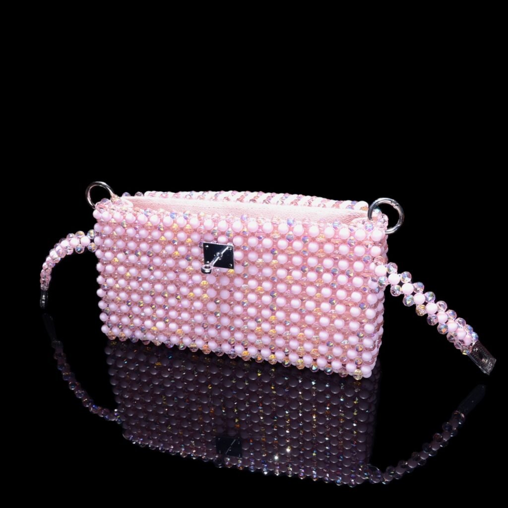 Pink Crystal Beaded Kelly Bag with Open Lock