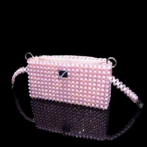 Pink Crystal Beaded Kelly Bag with Open Lock