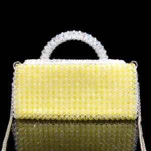 Back of Yellow Crystal Beaded Envelope Handbag with Metal Chain Strap