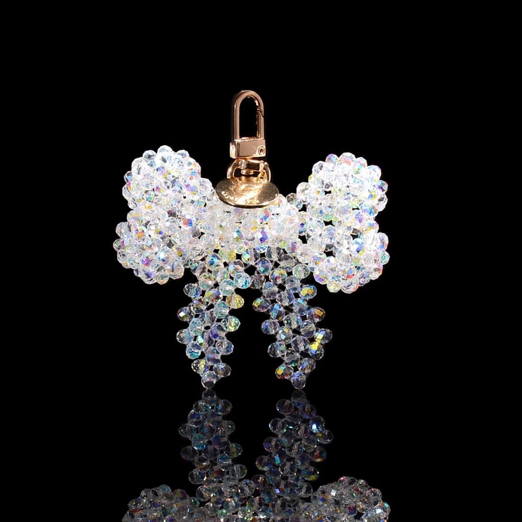 Handmade Crystal Bow Bag Charm Front View