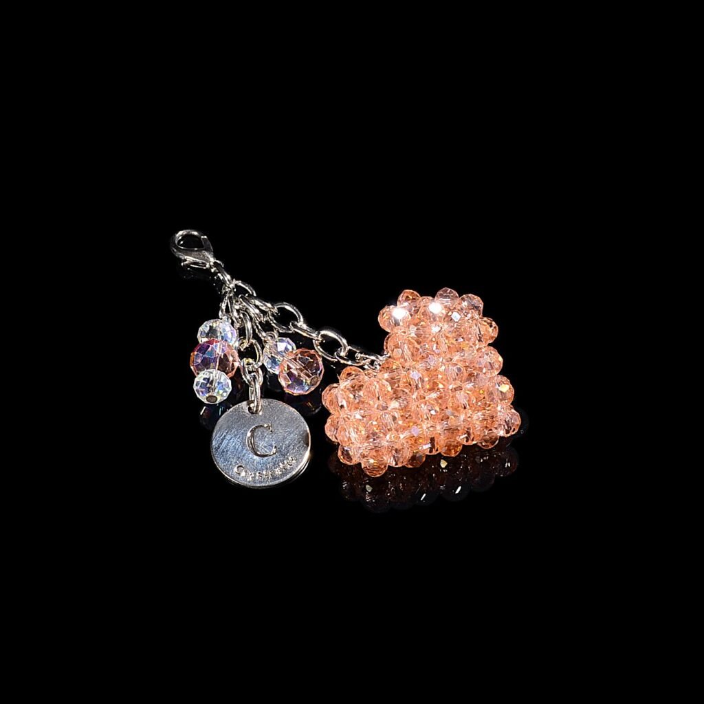 Pink Heart Charm Side View Crystal Bead Accessory