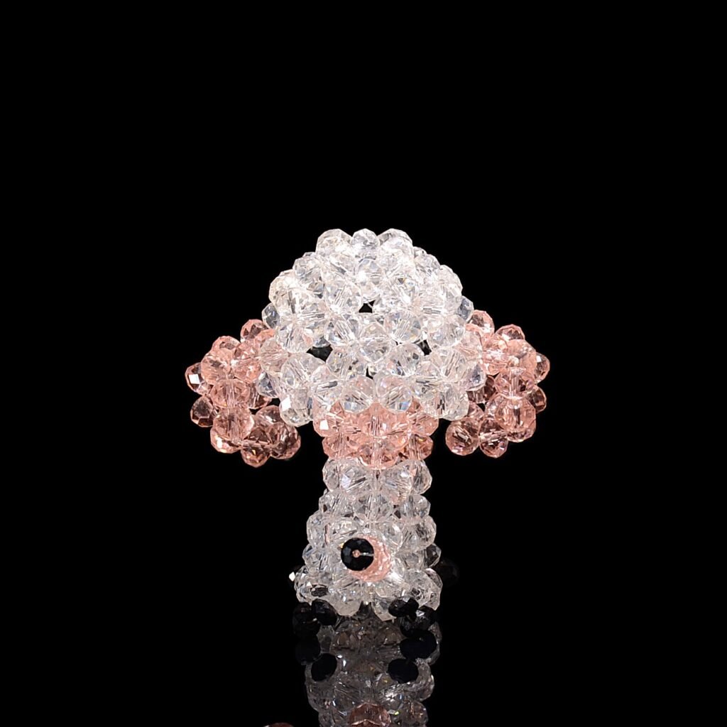 Pink Crystal Beaded Teddy Dog Figurine Back View Handmade Crystal Dog Ornament