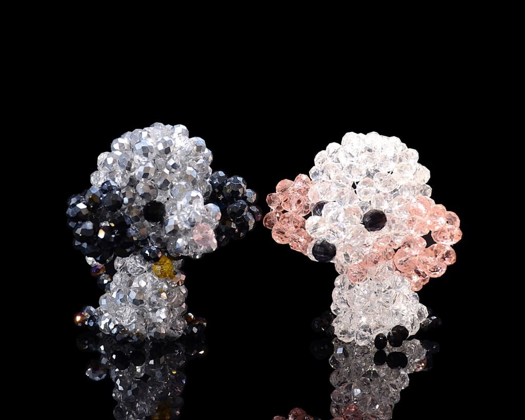 Crystal Beaded Teddy Dog Figurines Handmade Crystal Dog Gift Set